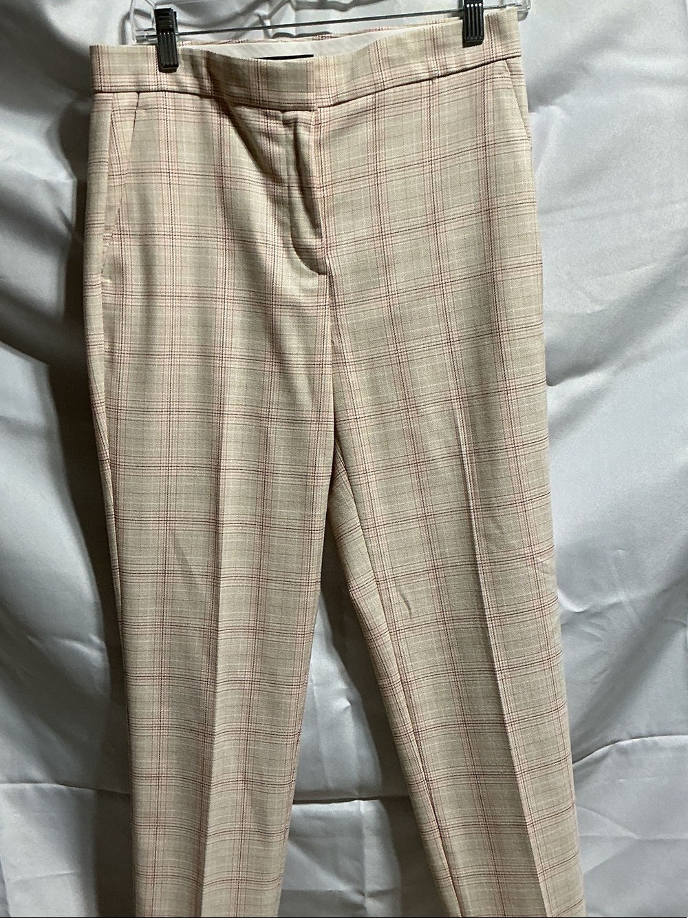 Ann Taylor size 4 Straight-Leg Plaid Pants in  Cream Beige with Pink Windowpane